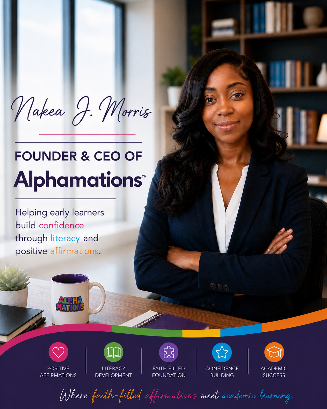 Nakea J. Morris, Founder and CEO of Alphamations™, sharing the mission of faith-filled education that builds literacy, confidence, and Christian character in young learners.